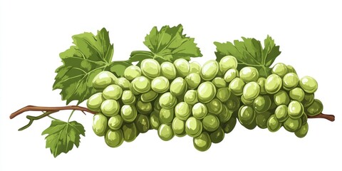 Obraz premium A bunch of green grapes with leaves on a vine.