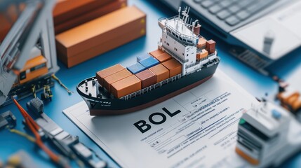 Shipping invoice with bol documentation maritime transport business context office environment aerial view logistics management