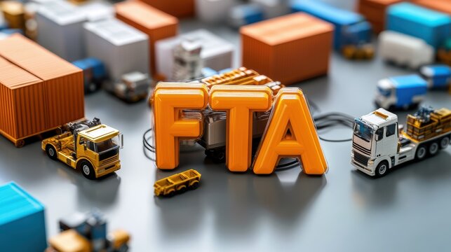 International trade agreement fta model with cargo containers and trucks business environment high angle view