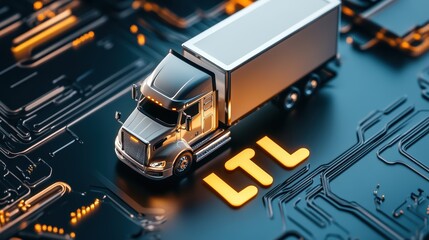 Transportation quote featuring ltl text digital circuit background trucking industry high-tech environment aerial view logistics concept
