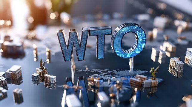 Global trade agreement action with wto text digital representation business environment 3d viewpoint for economic insights