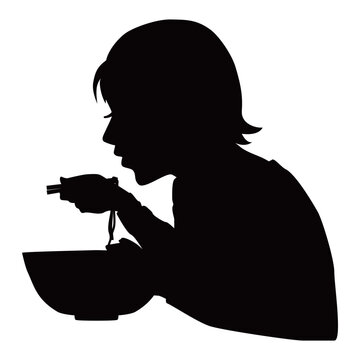 recommend clip art: ラーメンをすする女性のシルエットイラスト