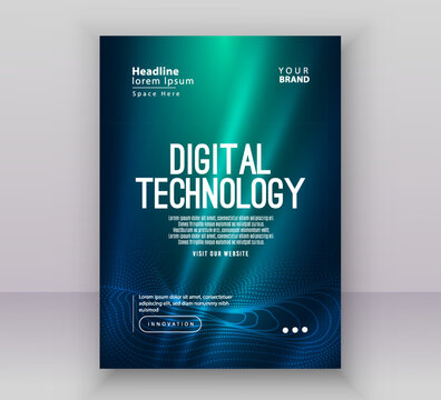 Poster brochure cover banner presentation layout template, Technology digital futuristic internet network green blue gradient background, Abstract cyber future tech, Ai big data business flyer vector