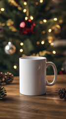 Set with white mug for mockup. The mug with the christmas decorations.
