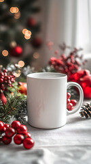 Set with white mug for mockup. The mug with the christmas decorations.
