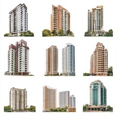 Fototapeta premium A collection of modern residential buildings showcasing diverse architectural styles.
