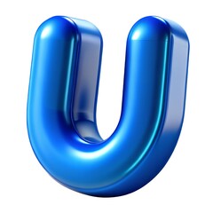 Blue letter U balloon 3D render icon isolated on white background