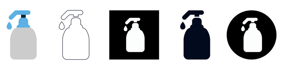 soap or shampoo dispenser, Cleanser in push bottle, or disinfectant vector pictogram sign icon symbol ui and ux design, glyphs and stroke line	
