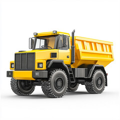 A yellow construction vehicle with a black cab isolated on white background