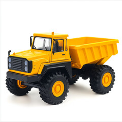 Fototapeta premium A yellow construction vehicle with a black cab isolated on white background