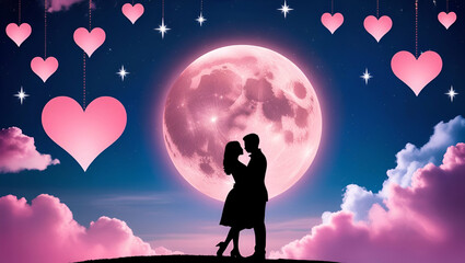Moonlit romantic scene of dreamy atmosphere of Starry back ground 