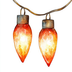 Bright and colorful watercolor Christmas lights in orange hues, perfect for festive decorations and holiday cheer