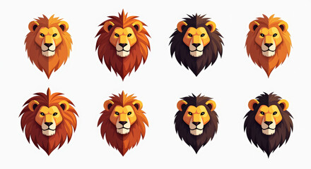 Obraz premium Set of Eight Lion Head Illustrations in Various Styles Ideal for Animal Design Projects and Mascot Logos