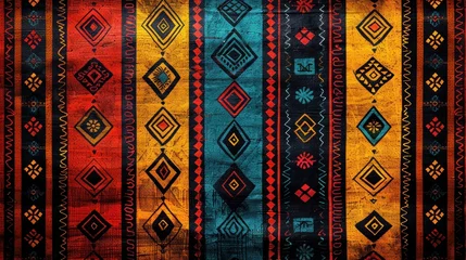 Rolgordijnen zonder boren A colorful textile-inspired background blending Indian mandalas, African mud cloth patterns, and Latin American embroidery, creating a rich tapestry of ethnic fusion. © suteeda