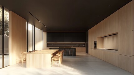 3D rendering of a modern minimalistic kitchen