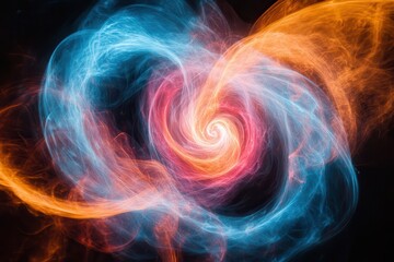 Fototapeta premium A colorful swirl of light and smoke with a blue and orange center
