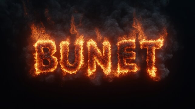 Fiery text effect showcasing the word 'BUNET' in flames.