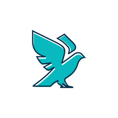 Stylized, minimalist bird logo in teal and dark blue, symbolizing freedom and agility. The sleek, modern design is ideal for versatile branding.