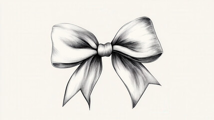 Naklejka premium minimalistic black and white illustration of decorative bow, showcasing elegant curves and shading. This artwork captures classic design with timeless appeal