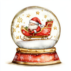 festive snow globe featuring Santa Claus in sleigh surrounded by stars and snowflakes, evoking joyful holiday spirit