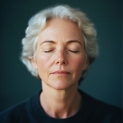 Fototapeta premium A serene portrait of a woman with closed eyes, embodying tranquility and reflection.