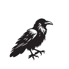 Obraz premium Raven or crow silhouette vector design. Raven vector illustration. Crow or raven logo, icon balck and white.