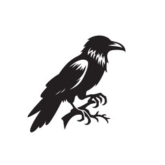 Fototapeta premium Raven or crow silhouette vector design. Raven vector illustration. Crow or raven logo, icon balck and white.