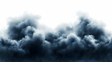 Obraz premium Dark Blue Storm Cloudscape: A Dramatic Digital Illustration of Heavy, Dense Cumulonimbus Clouds Against a White Background