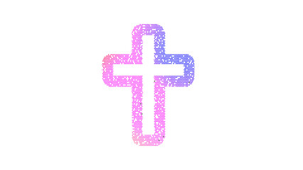Obraz premium Icon cross is made up of LED square shapes. There are bright diodes and there are black dead diodes