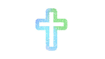 Obraz premium Icon cross is made up of LED square shapes. There are bright diodes and there are black dead diodes