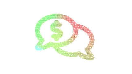 Fototapeta premium Icon comments dollar is made up of LED square shapes. There are bright diodes and there are black dead diodes