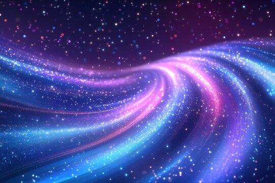 A blue and purple swirl of light and dark blue and purple stars - Powered by Adobe