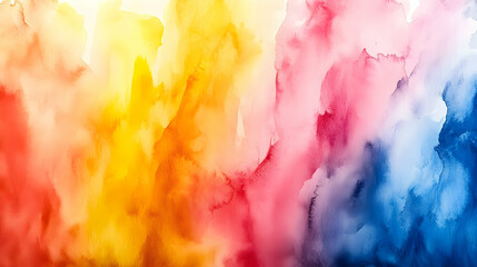 Abstract Watercolor Wash Background: Vibrant Yellow, Orange, Red, and Blue Hues Blend Seamlessly for Artistic Designs