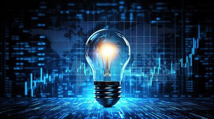 A light bulb is lit up in a blue background with a grid of numbers