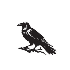 Fototapeta premium Raven or crow silhouette vector design. Raven vector illustration. Crow or raven logo, icon balck and white.