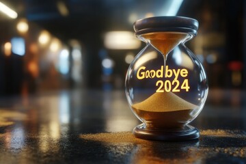 An hourglass with the words "Goodbye 2024" written on it.