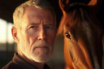 A serene moment between a man and his horse, showcasing a deep bond.