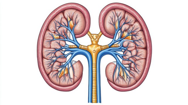 Human Kidney Anatomy Detailed Illustration of Renal Vasculature and Structure