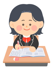 학교에서 수업중인 여학생