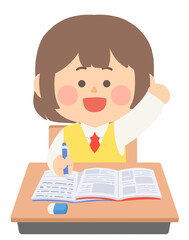 학교에서 수업중인 여학생