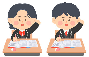 학교에서 수업중인 여학생과 남학생