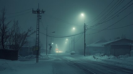 snow in Harbin's rural areas at night, creating a strange and depressing atmosphere