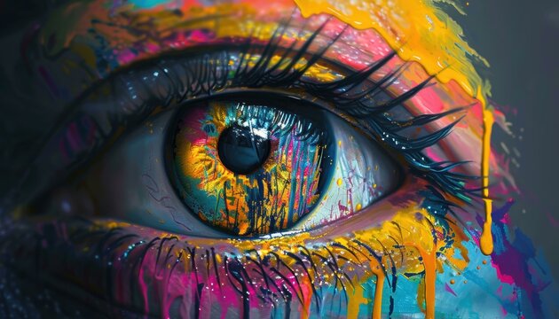 A colorful abstract painting of an eye. AI.