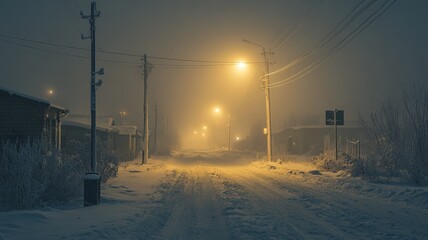 snow in Harbin's rural areas at night, creating a strange and depressing atmosphere