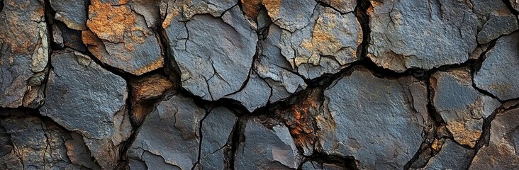 Black Rock and Tree Bark Texture: Dark Gray Stone Surface with Cracks for Design and Banner