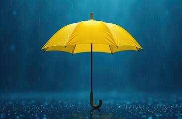 A bright yellow umbrella stands alone in heavy rain, symbolizing hope and resilience amidst the somber mood of Blue Monday