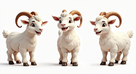 Fototapeta premium Charming Cartoon Goat Characters Illustration Perfect for Children's Stories and Animal-Themed Merchandising