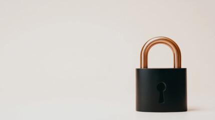 Fototapeta premium black padlock with copper shackle on light background, symbolizing security and protection