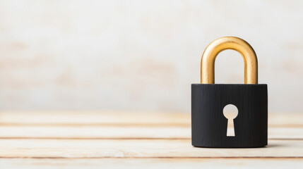 black padlock with golden shackle, symbolizing security and protection. image conveys sense of safety and confidentiality