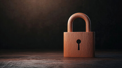 Fototapeta premium wooden padlock symbolizing security and protection in dark setting. image conveys sense of safety and confidentiality
